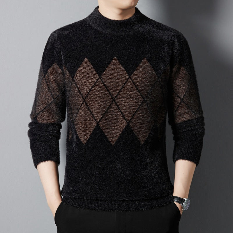 Maglione da uomo Valstrend in velluto spesso con collo rotondo, stile fashion, tessuto morbido e caldo.