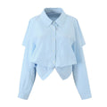 Camicia da donna slim fit senza schiena a righe con maniche lunghe, marca Valstrend, stile elegante e moderno.