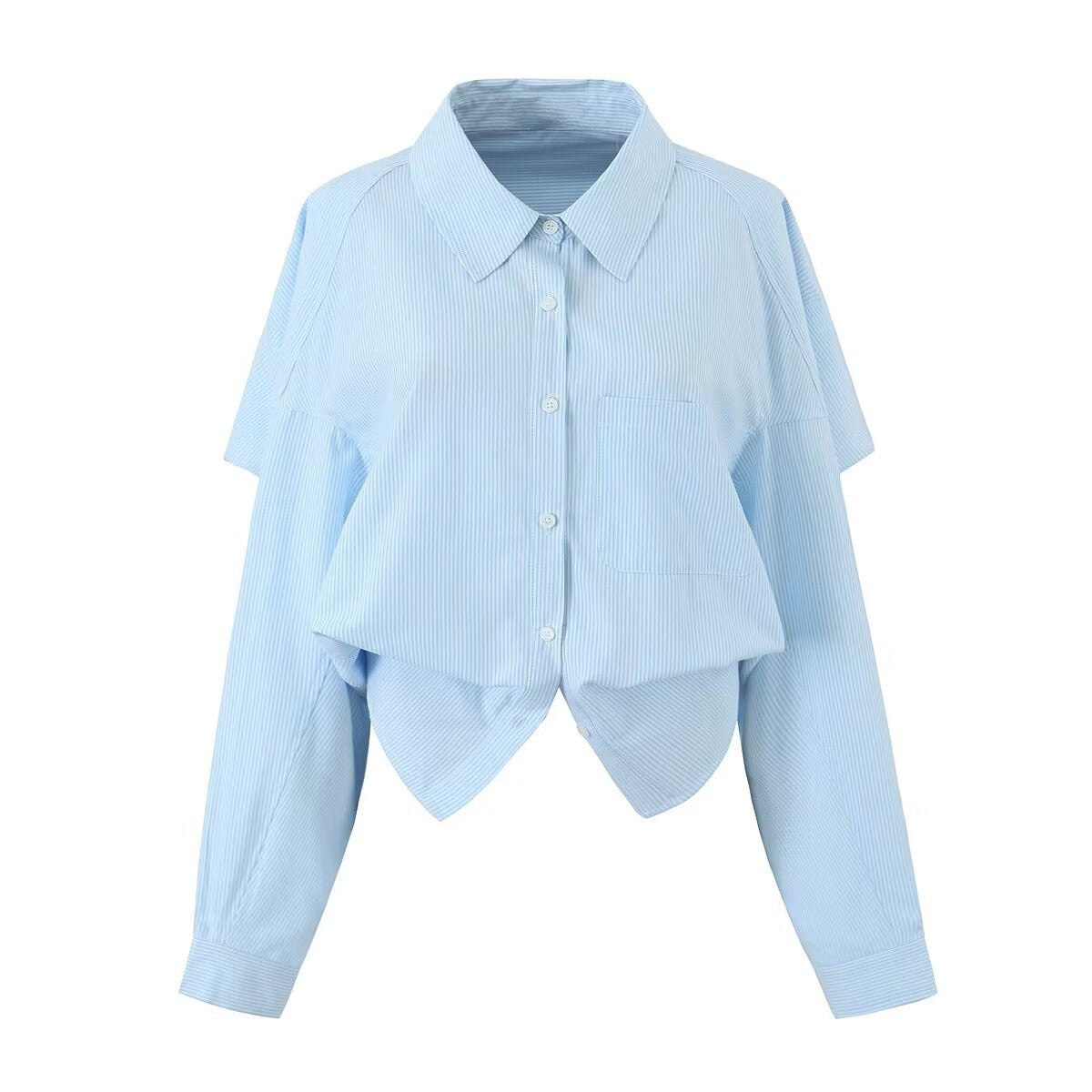 Camicia da donna slim fit senza schiena a righe con maniche lunghe, marca Valstrend, stile elegante e moderno.