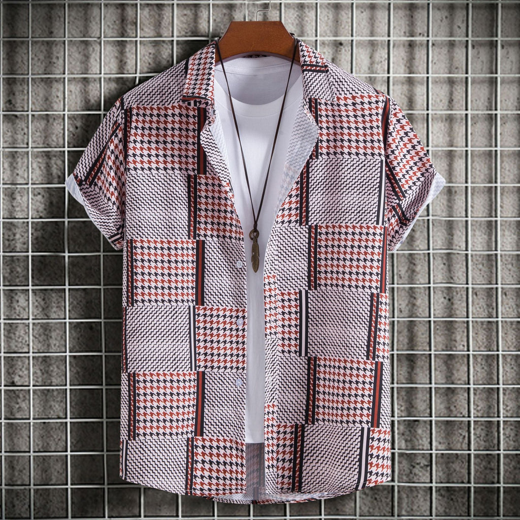Camicia slim fit da uomo Valstrend con stampa colorata a maniche corte, stile moda maschile elegante e casual