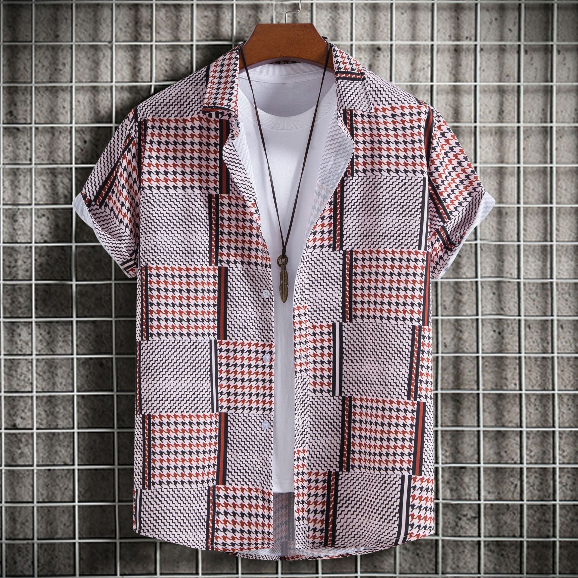 Camicia slim fit da uomo Valstrend con stampa colorata a maniche corte, stile moda maschile elegante e casual