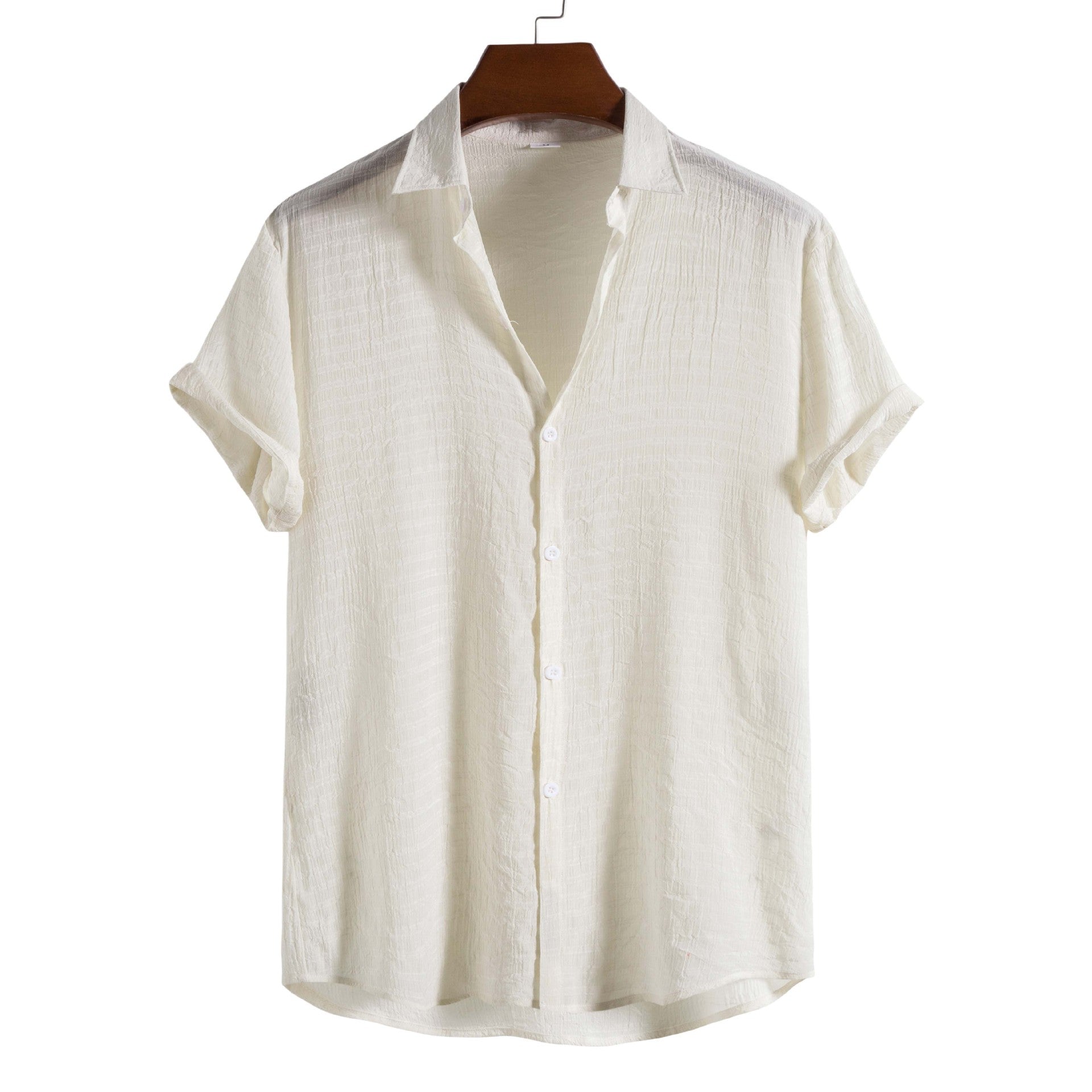 Camicia da uomo Valstrend in tessuto solido color dark cell con maniche corte, stile casual e moderno.