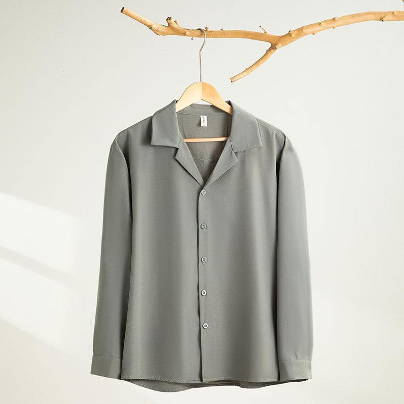 Youth Lapels Solid Color Long Sleeve Shirt