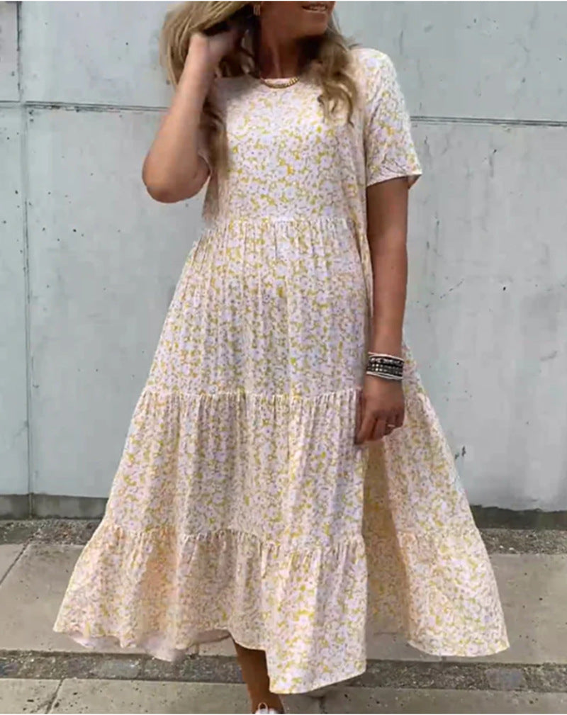 Floral Print Round Neck Dress Women