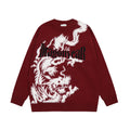 Maglione jacquard con lettere ricamate e motivo drago, in tessuto caldo, marca Valstrend, dettaglio visibile dell'intreccio e ricami.