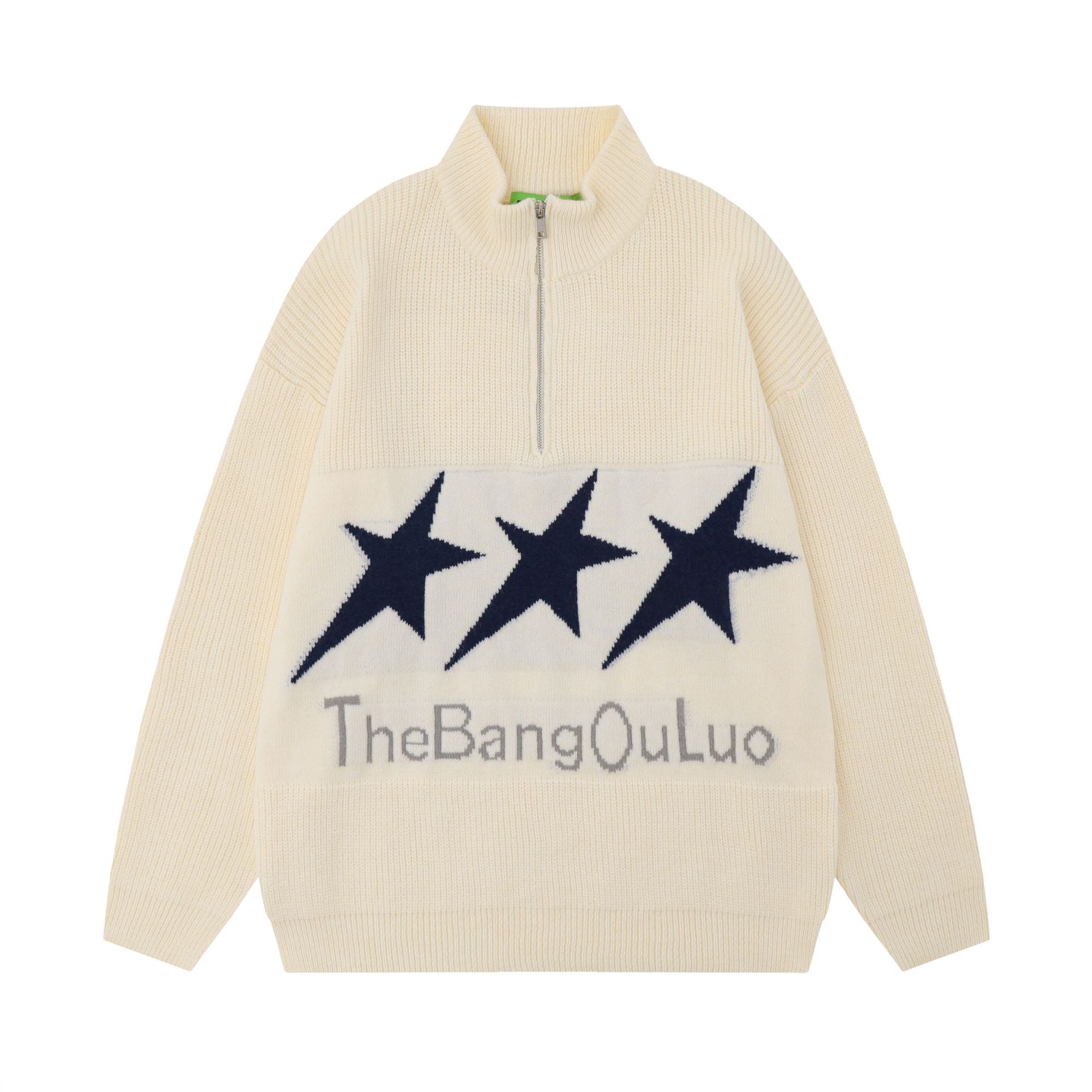 Maglione da uomo vintage Valstrend XINGX con colletto alto ricamato, stile classico e dettagli eleganti.