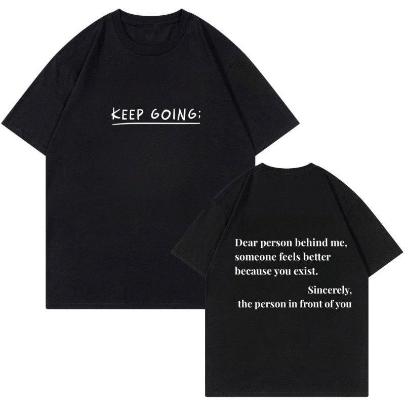 T-shirt donna Valstrend Keep Going con collo rotondo, tessuto morbido, colore neutro, vista frontale.