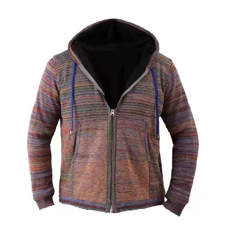 Men's Knitwear Hooded Zipper Color Matching