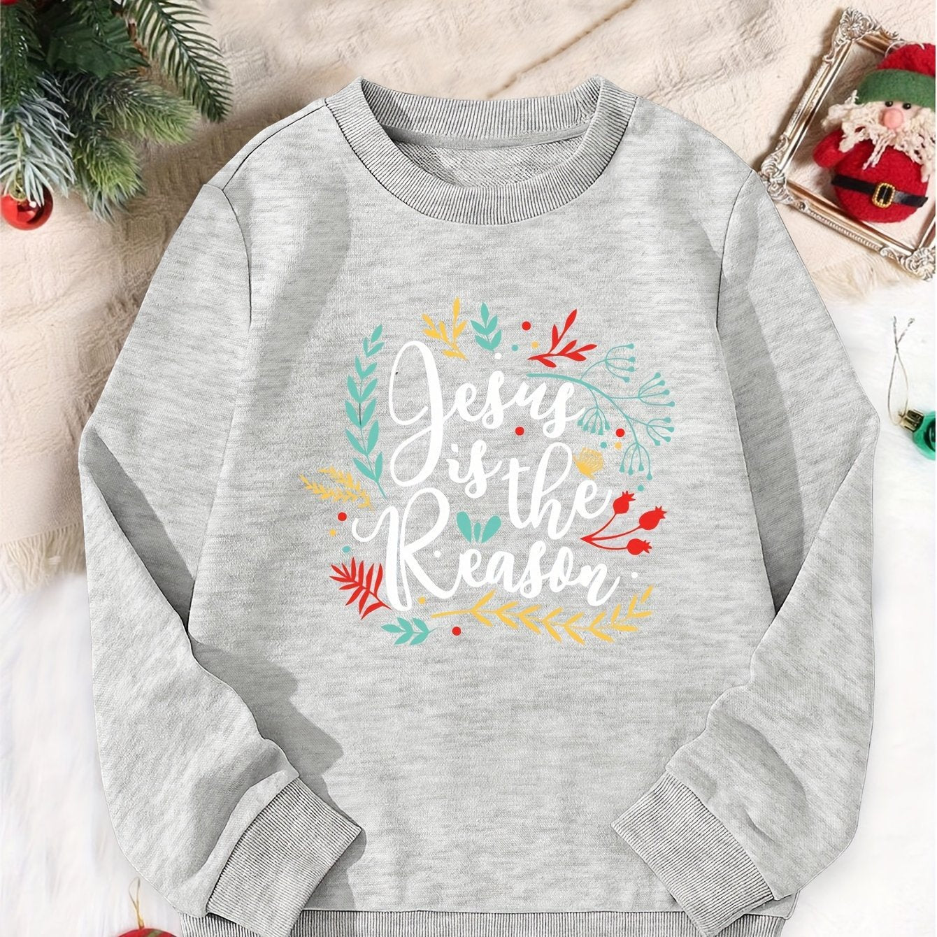Maglione sportivo di Natale stampato per ragazze, marca Valstrend Shop, con motivo natalizio colorato e dettagli festivi.