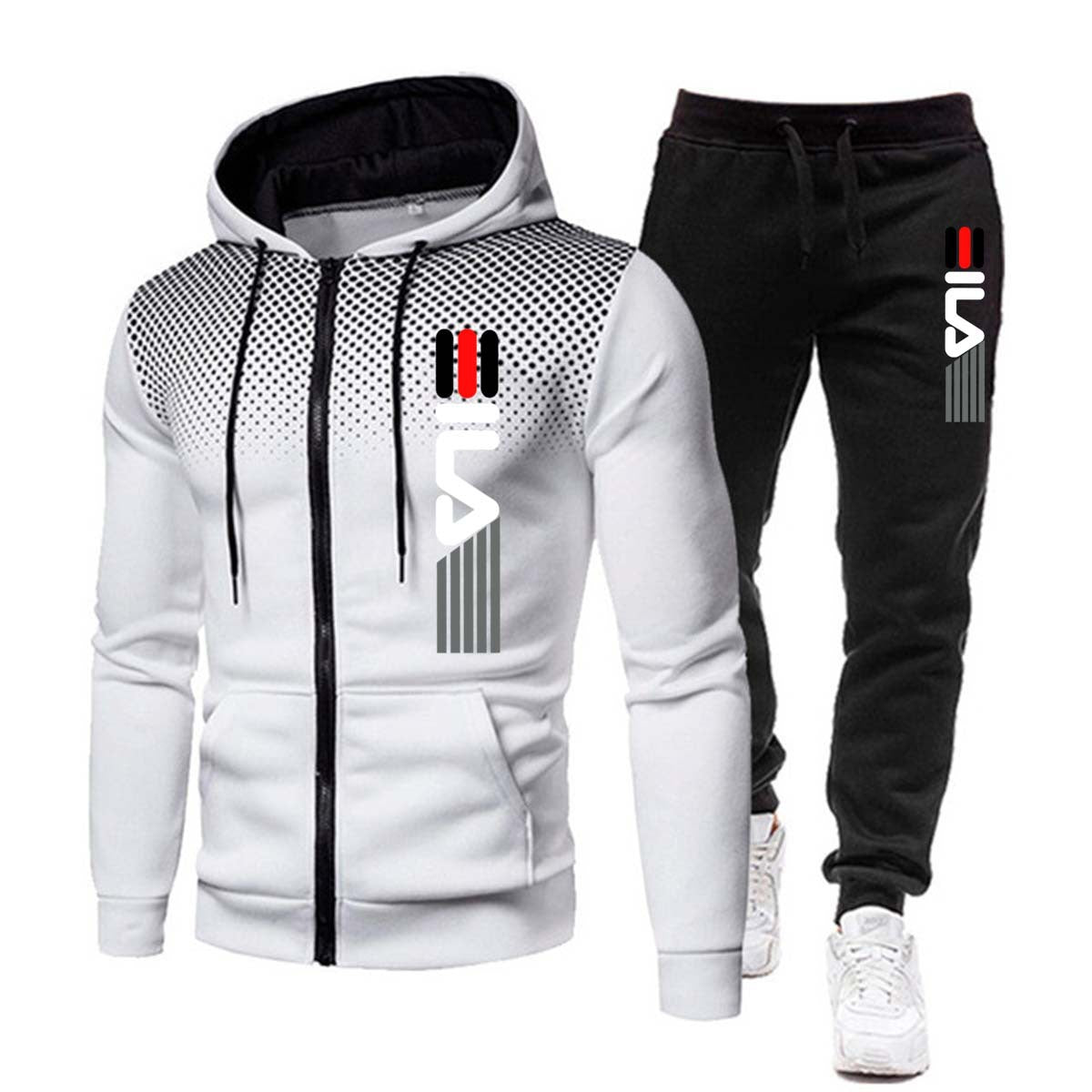 Completo in pile autunnale e invernale Valstrend, felpa e pantaloni sportivi con cappuccio per uomo, abbigliamento casual.
