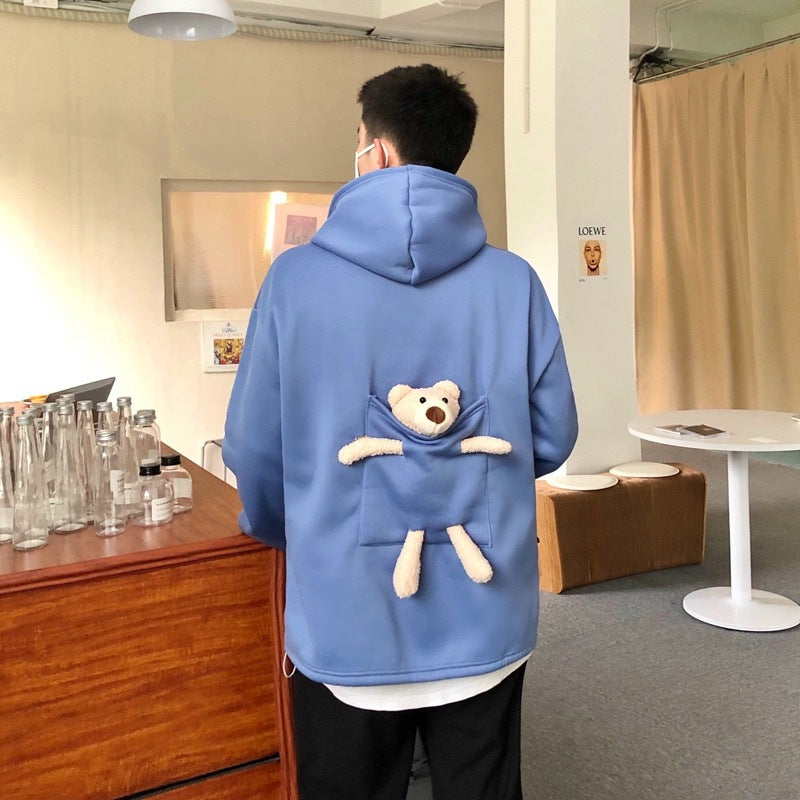 Fleece-lined Thick Loose Mid-length Bear Long-sleeved Sweater