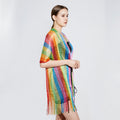 Sciarpa lunga con motivo a strisce arcobaleno, protezione solare, in tessuto leggero, marca Valstrend.