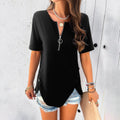 Top donna Valstrend a maniche corte in tessuto tinta unita, stile semplice e casual, modello temperamento puro.