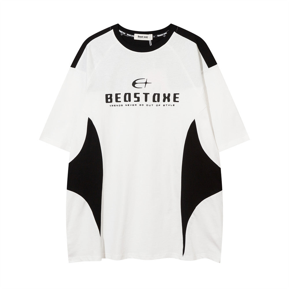 Color Contrast Patchwork Sports Short Sleeve