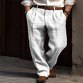 Pantaloni uomo in lino Valstrend, pieghe doppie, tasche frontali, stile dritto, colore unito, comodi e traspiranti.