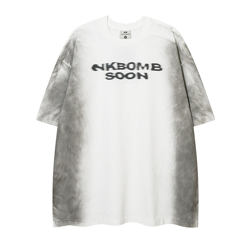 Paint Gradient Letter Print Short-sleeve