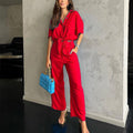 Pantaloni larghi in cotone e lino Valstrend, completo due pezzi con top e pantaloni ampi, tessuto leggero e traspirante