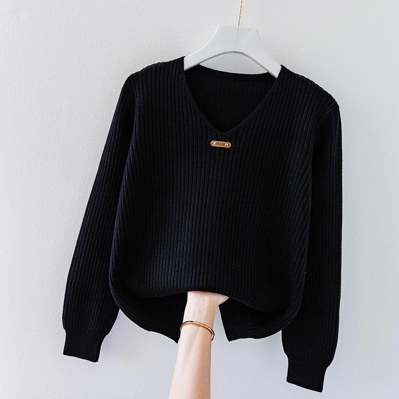 V-neck Jersey Women's Long Sleeve Loose Sweater