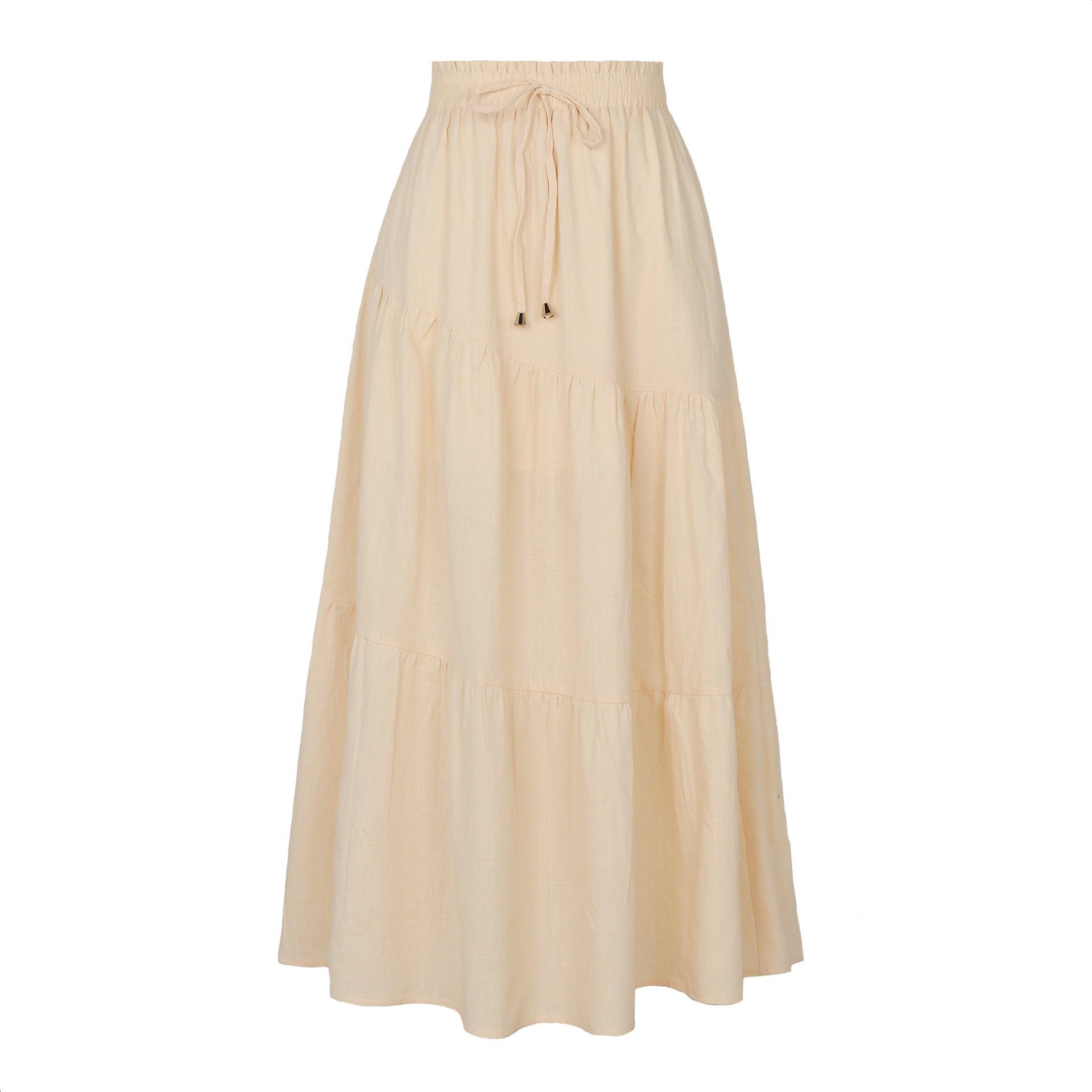 Gonna lunga a vita alta da donna Valstrend con cintura elastica, tessuto morbido e stile elegante, vista frontale.