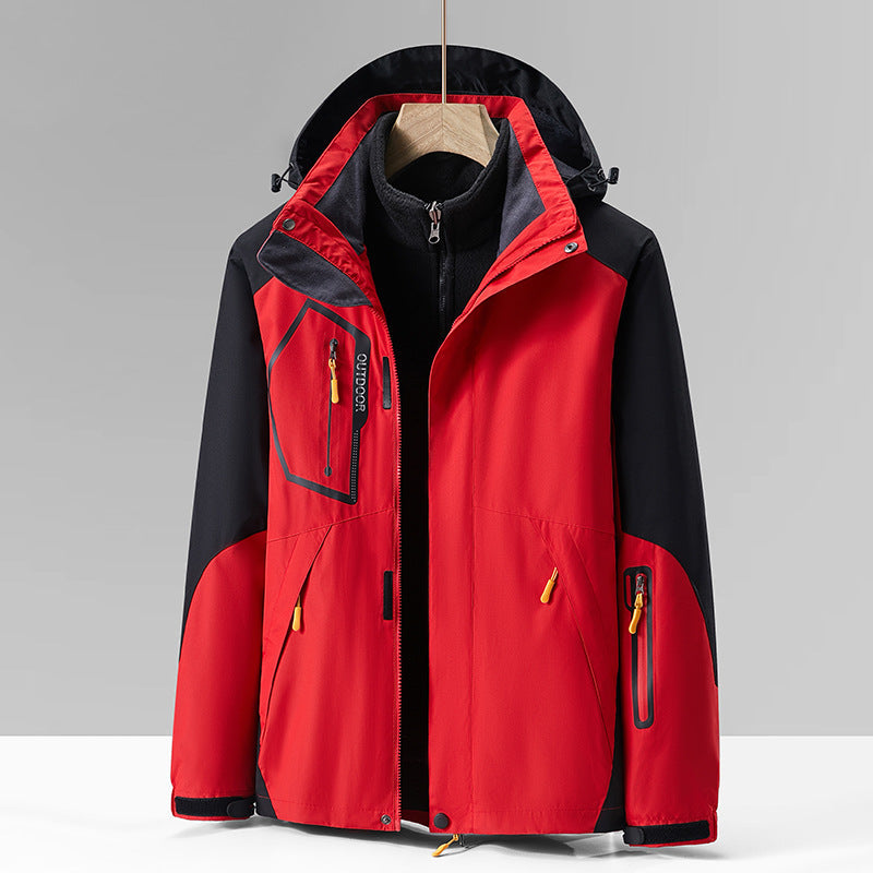Cappotto da montagna tre-in-uno in pile spesso, abbigliamento outdoor resistente, marca Valstrend, vista frontale del prodotto