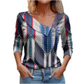 Maglietta donna Valstrend a maniche lunghe con scollo a V e stampa, tessuto morbido e design elegante.
