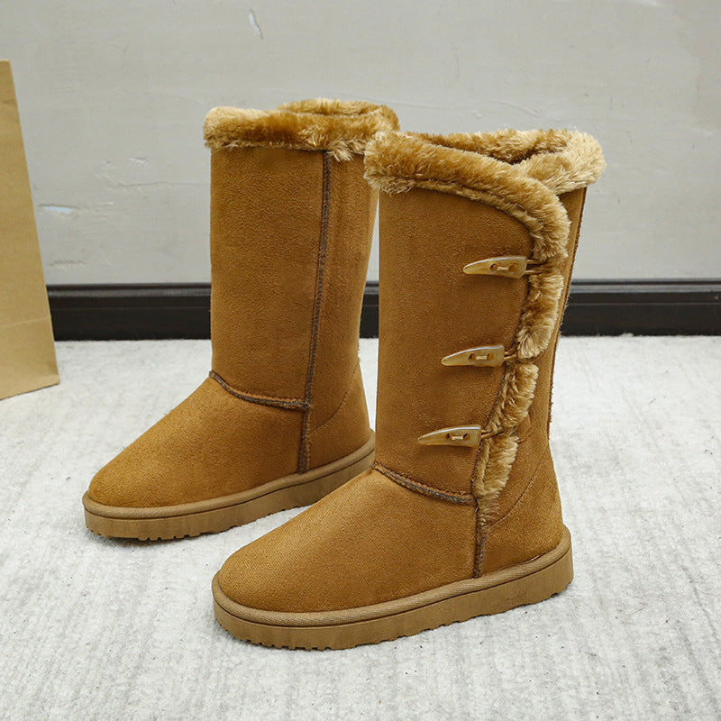 Stivali in cotone Valstrend, scarpe da neve invernali con tacco spesso e altezza media, tomaia in pelle resistente.