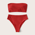 Costume da bagno bikini donna strapless e senza spalline Valstrend, in tessuto blu con motivo a righe, vista frontale