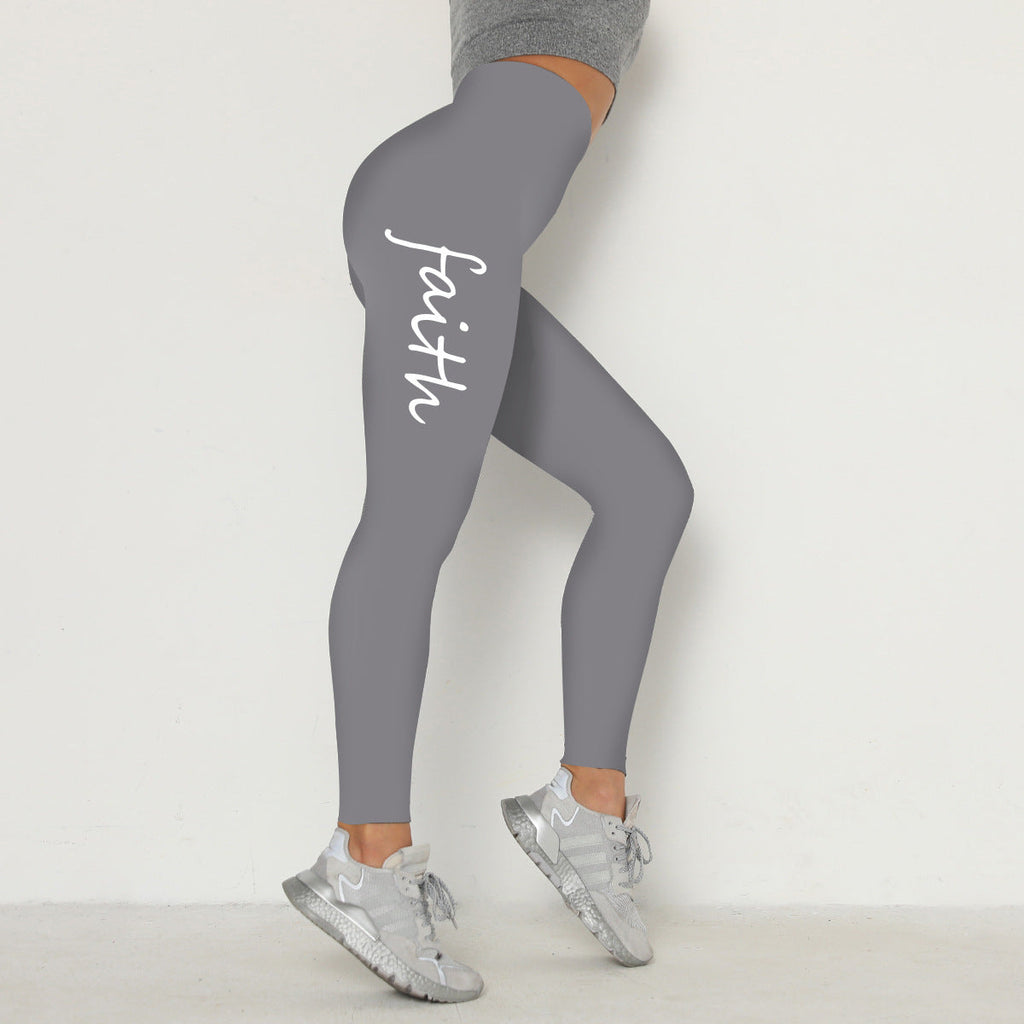 Leggings elasticizzati con stampa a lettere in vita e sollevamento dei fianchi, marchio Valstrend.
