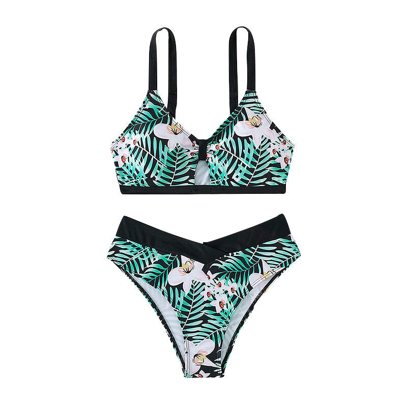 Costume da bagno a fiori split Valstrend per donna, con design a fascia e spallacci sottili, ideale per il mare e la piscina.