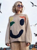 Maglione donna invernale Valstrend con motivo a cartone animato, collo rotondo e tessuto a maglia morbido e caldo