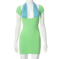 European And American Style V-neck Dress Contrast Color Hot Girl Slim Fit