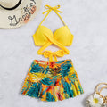 Costume da bagno da donna Valstrend con scollatura a laccetti, bikini split e stile halterneck, in tessuto colorato e elegante.
