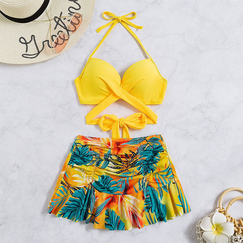Costume da bagno da donna Valstrend con scollatura a laccetti, bikini split e stile halterneck, in tessuto colorato e elegante.