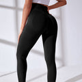Pantaloni fitness senza cuciture in maglia color pesca a vita alta di Valstrend, ideali per allenamenti e yoga.