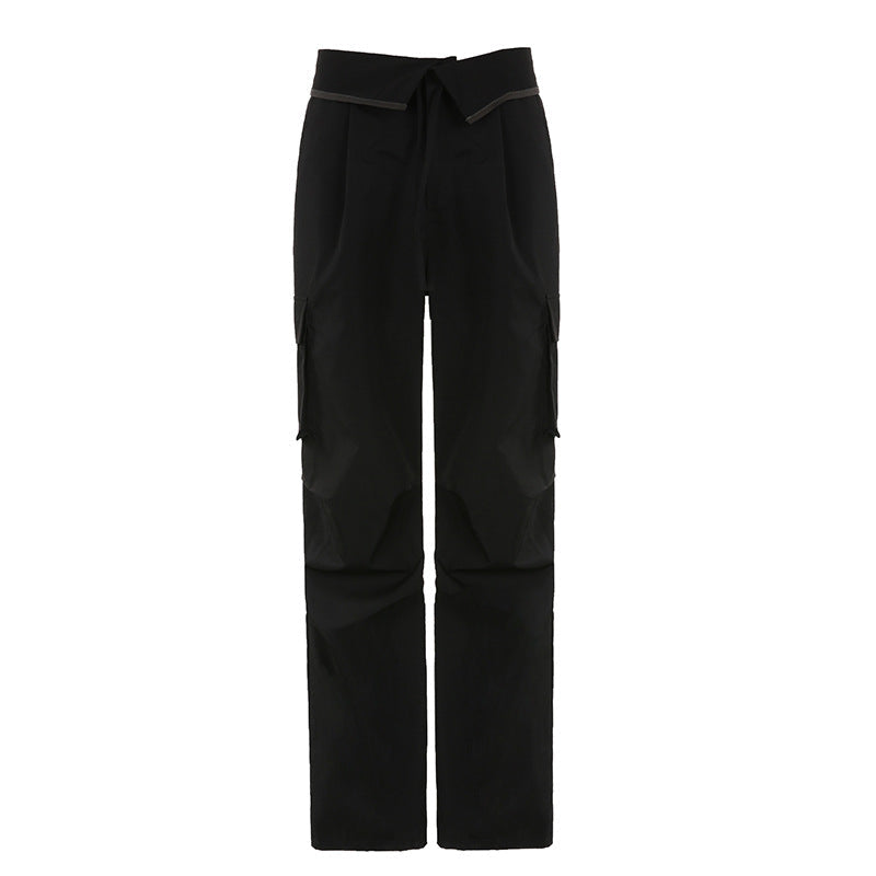 Pantaloni casual da lavoro neri Valstrend con design a vita a flangia e testa, pantaloni comodi e alla moda
