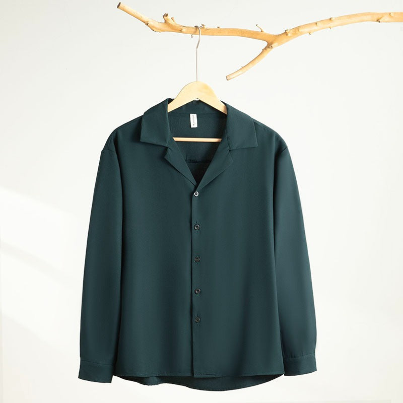 Youth Lapels Solid Color Long Sleeve Shirt