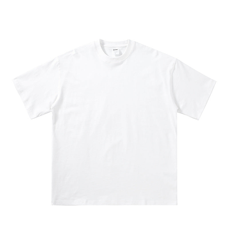 T-shirt Valstrend in cotone puro con scollo piccolo e maniche drop-shoulder, colore solido, stile casual femminile