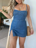 Fashion Slim Fit Slit Sling Denim Dress Women