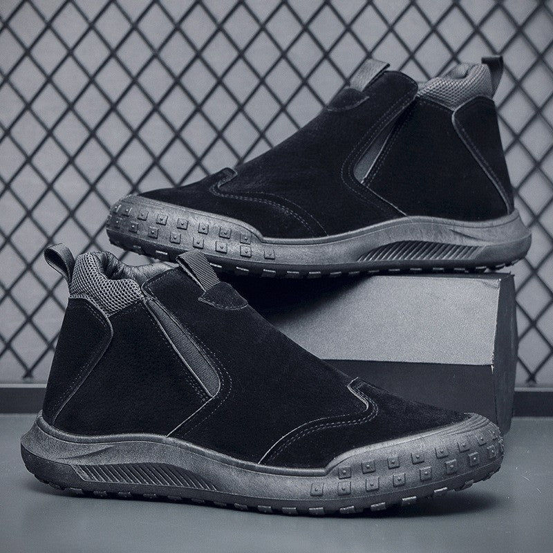Scarpe da lavoro impermeabili maschili Valstrend con zip laterale, robusta suola antiscivolo e design resistente all'acqua.