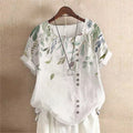 Top donna Valstrend in cotone e lino con stampa retrò, vestibilità ampia e stile casual elegante.