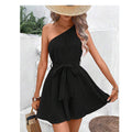 Insieme senza maniche con lacci alle spalle e pantaloni, jumpsuit alla moda Valstrend, dettaglio in tessuto nero.