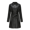 Cappotto donna in pelle stile europeo e americano, lungo medio con cintura, moda britannica Valstrend, immagine frontale