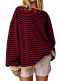 Maglione da donna a righe con ricami, inserti colorati e cuciture decorative, in stile casual e alla moda, firmato Valstrend.