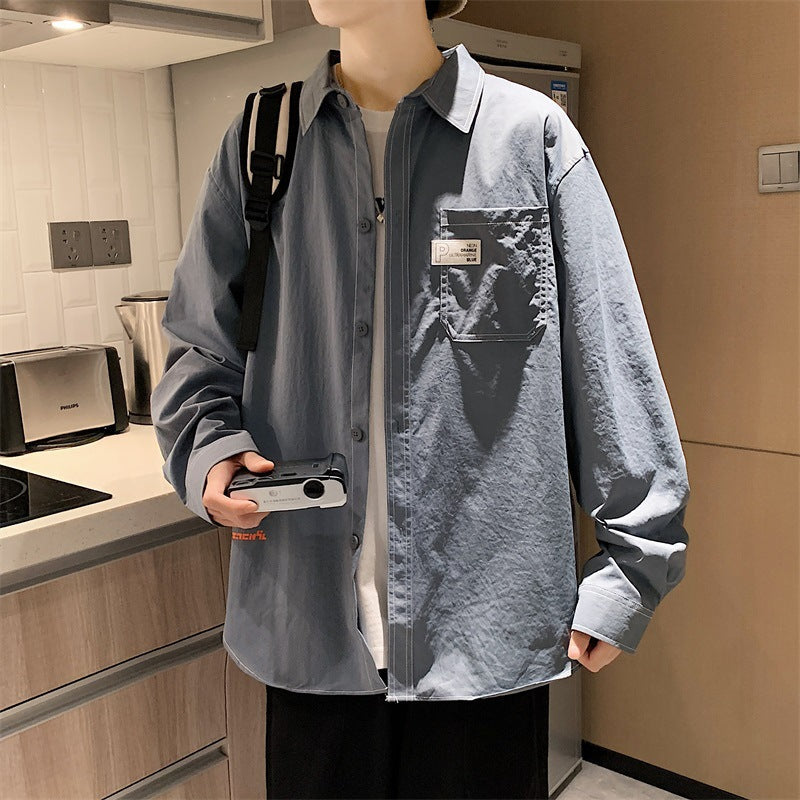 Camicia casual da uomo Valstrend stile Hong Kong, a maniche lunghe con stampa sottile e design alla moda.
