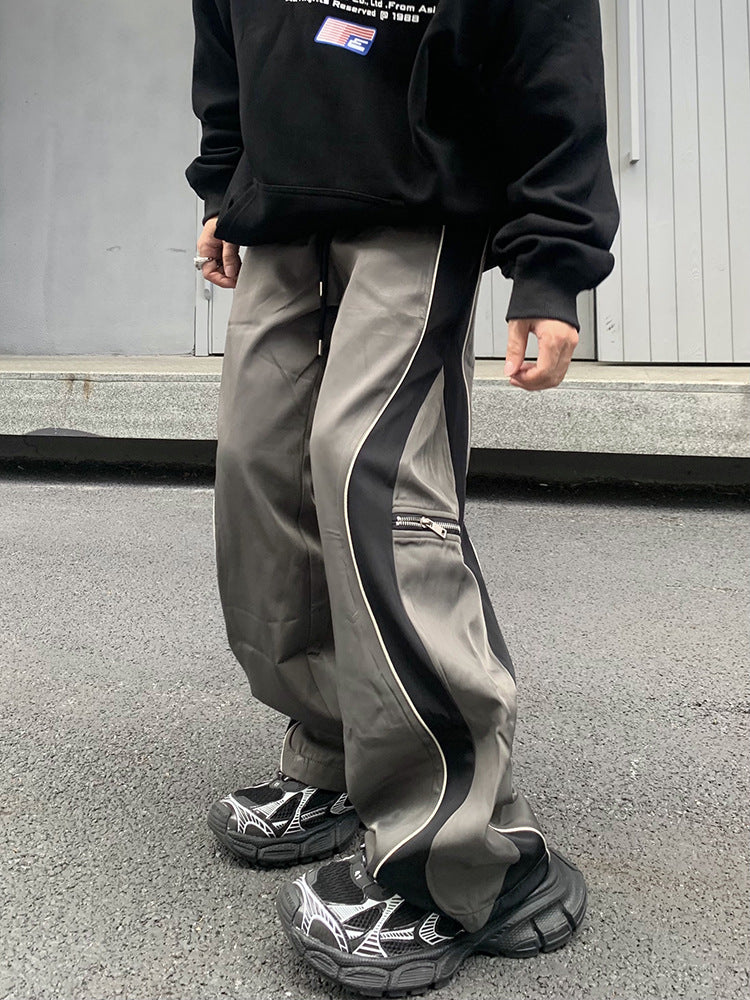 Pantaloni casual American Retro Valstrend uomo e donna, linee larghe e contrasto colore, pantaloni sportivi rilassati.