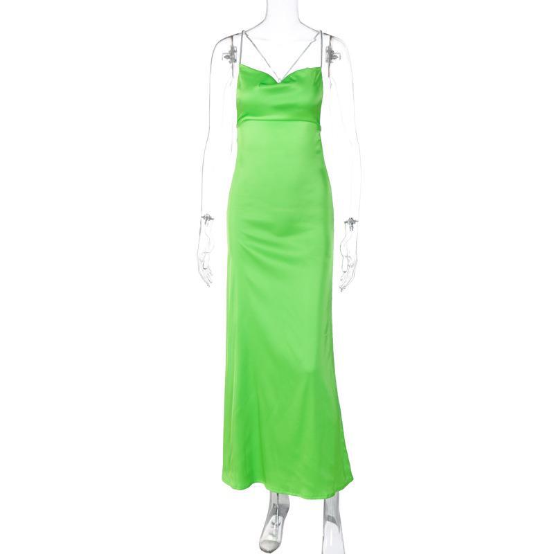 Vestito lungo da donna Valstrend in stile europeo e americano, con scollo basso e schiena scoperta, strap sottili, elegante e alla moda
