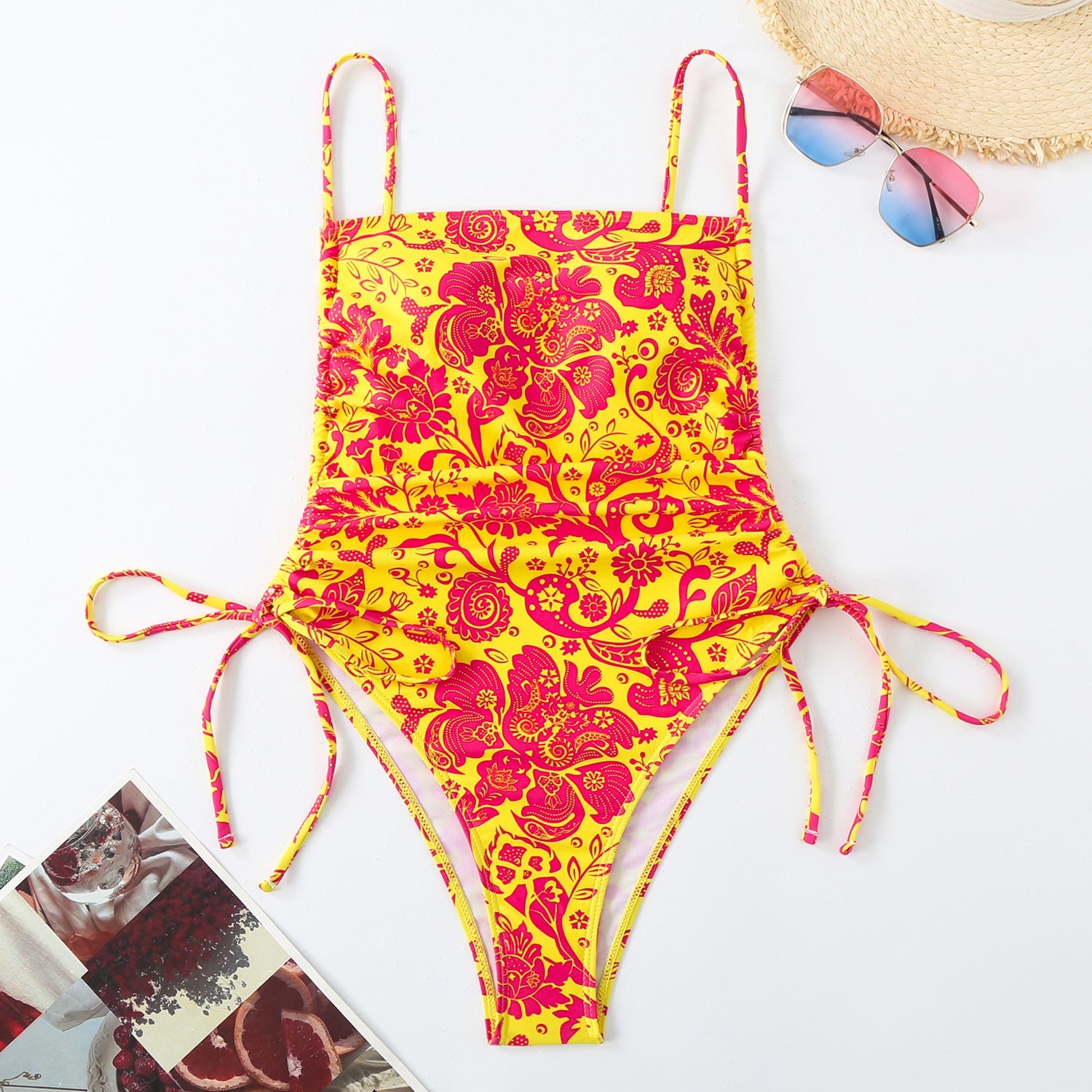 Costume da bagno intero Valstrend con coulisse, stile vacanza, taglio slim sexy, tessuto aderente e design elegante.