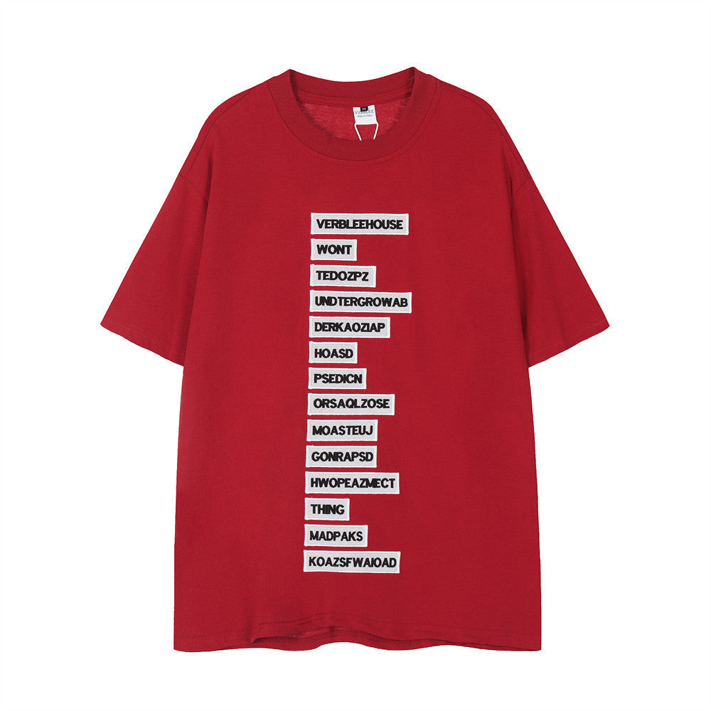Embroidered Letters Loose Short Sleeve High Street Design
