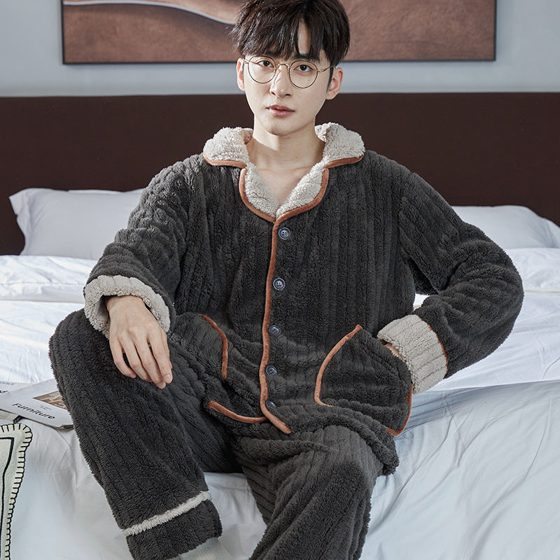 Pigiami da uomo Valstrend in flanella jacquard con imbottitura fleece, comodi e caldi per il relax a casa