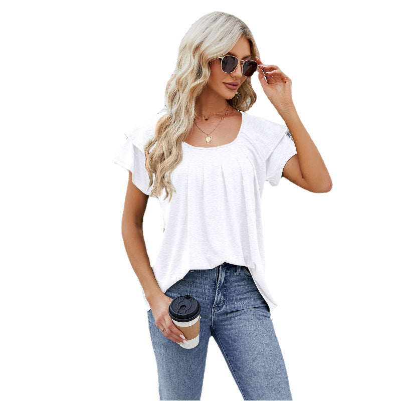 T-shirt donna Valstrend a maniche corte con scollo rotondo e vestibilità larga, maglietta casual leggera e comoda.